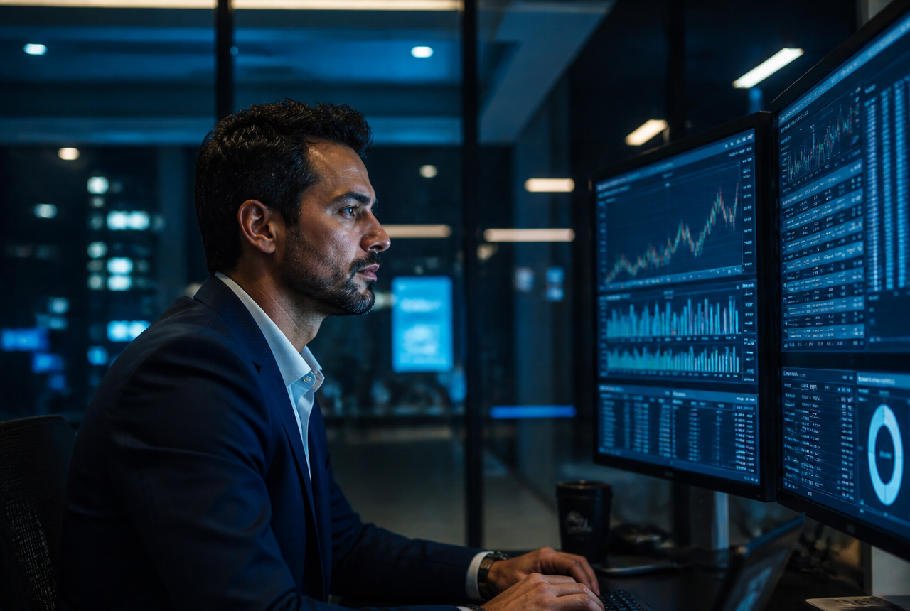 Empresário acompanhando os indicadores de suas empresas no Synapps One